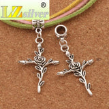 Vintage Rose Flower Cross Charm Beads 12Pcs Dangle Fit European Bracelets