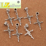 Vintage Rose Flower Cross Charm Beads 12Pcs Dangle Fit European Bracelets