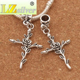 Vintage Rose Flower Cross Charm Beads 12Pcs Dangle Fit European Bracelets