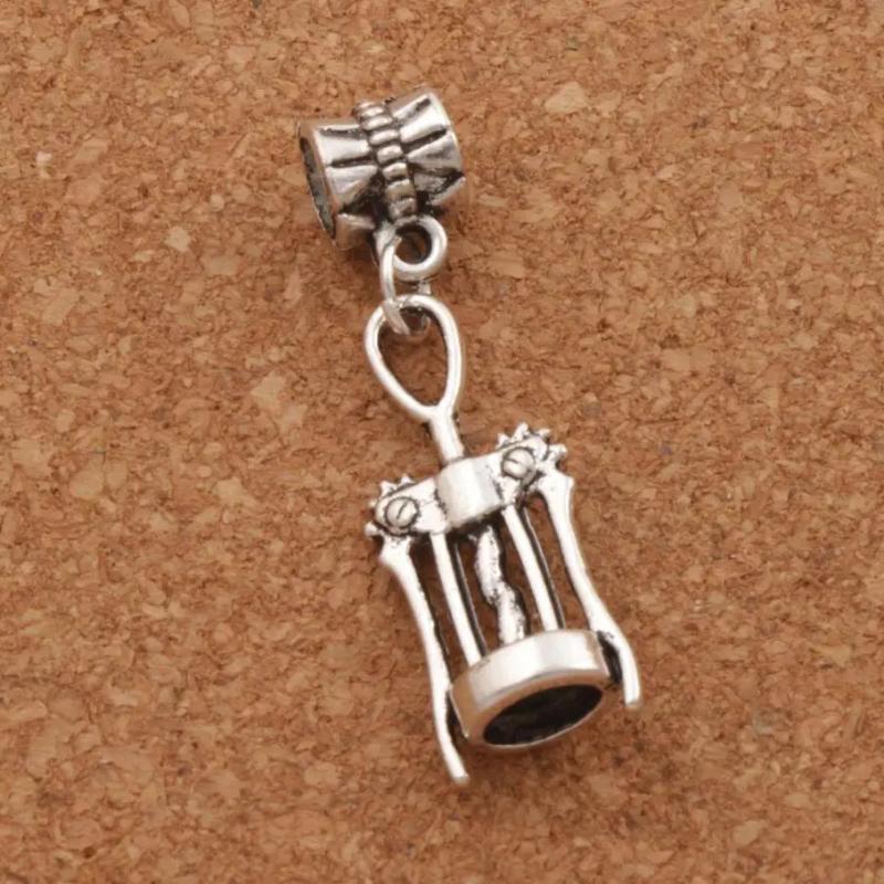 Wine Corkscrew Opener Big Hole Beads Zinc Alloy Dangle Fit Bracelets B285