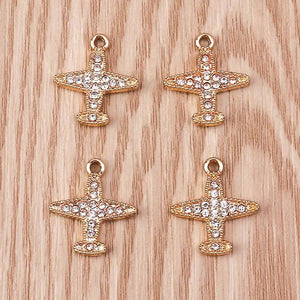 10pcs Crystal Plane Airplane Metal Charm DIY Accessory Earrings Necklace