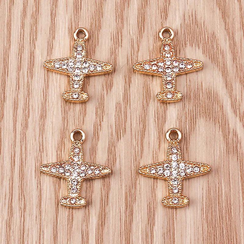 10pcs Crystal Plane Airplane Metal Charm DIY Accessory Earrings Necklace