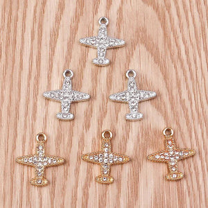 10pcs Crystal Plane Airplane Metal Charm DIY Accessory Earrings Necklace