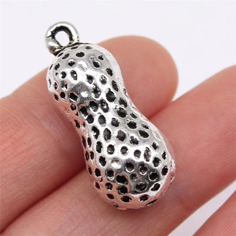 10pcs Antique Silver 3D Peanut Charms For Jewelry Making