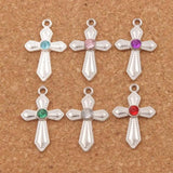 Crystal Sword Cross Charm Beads Pendants 6Colors 35pcs Alloy Jewelry DIY L1554