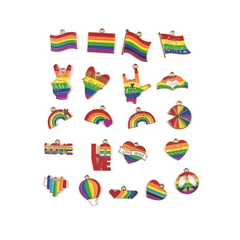 21Pcs Enamel Rainbow Heart Flag Charms for DIY Jewelry Making