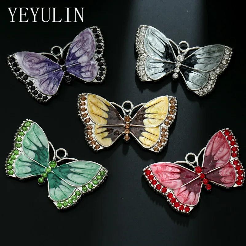5pcs Mixed Rhinestone Butterfly Charms Pendant DIY Jewelry Making