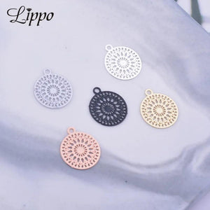 100pcs Rose Plated Round Thin Charms, 12x14mm