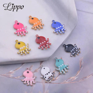 30pcs Double Faced Enamelled Octopus Charms 11*14mm Pendant