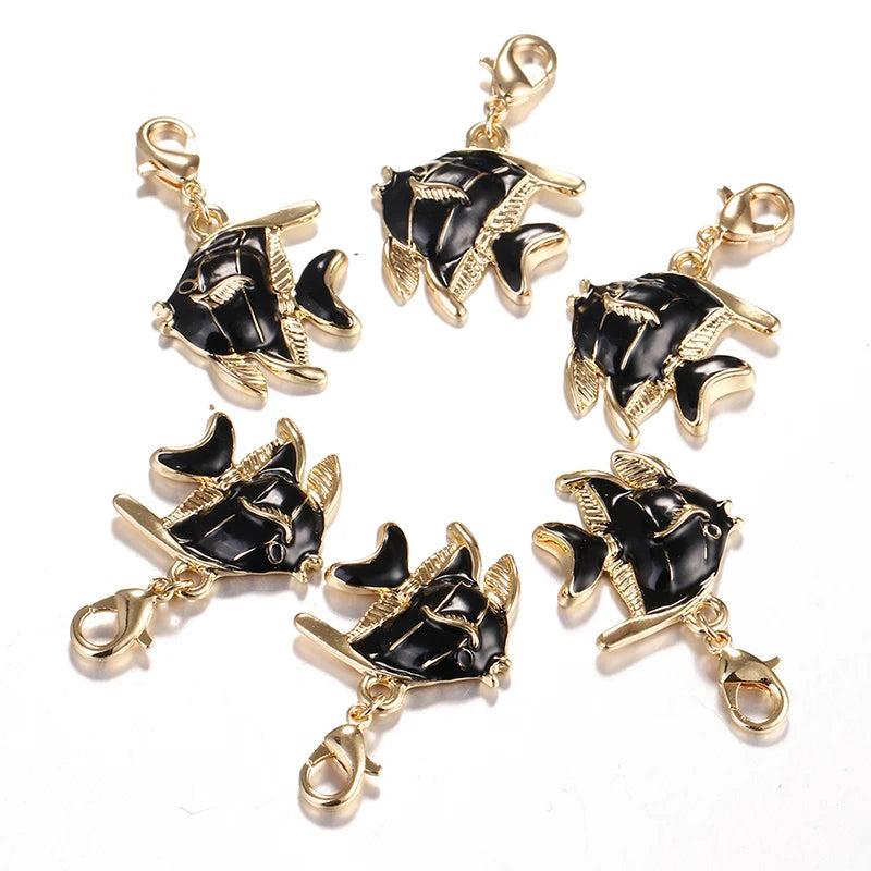 Golden Fish Enamel Charm Lobster Clasp DIY Accessory DZ125