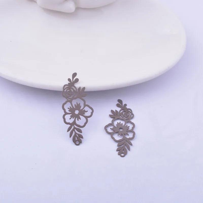 50pcs Filigress Long Flower Charms Earring Pendant DIY Jewelry Decoration