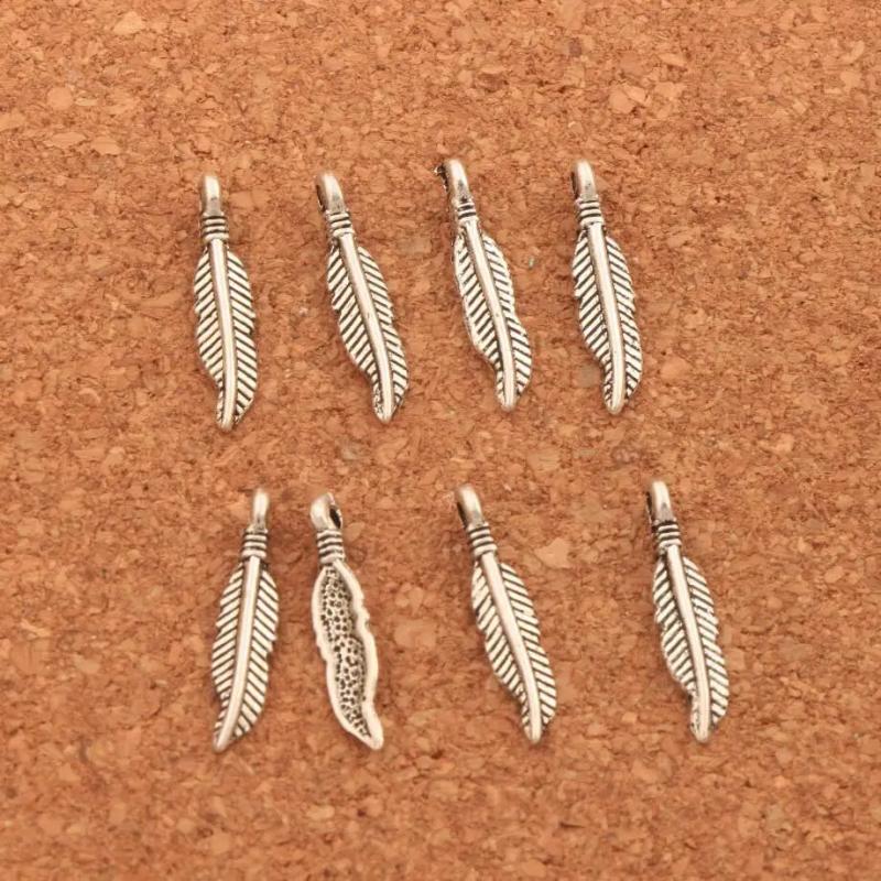Feather Charm Beads 100Pcs Tibetan Silver Pendants DIY Jewelry