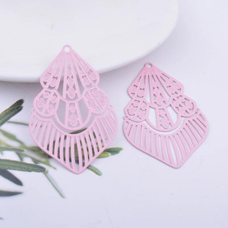 30pcs AB6539 Filigree Pink Charms Metal Brass Geometry Earring Findings
