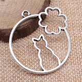 10pcs Antique Silver Flower Rabbit Epoxy Alloy Charms For Jewelry Making