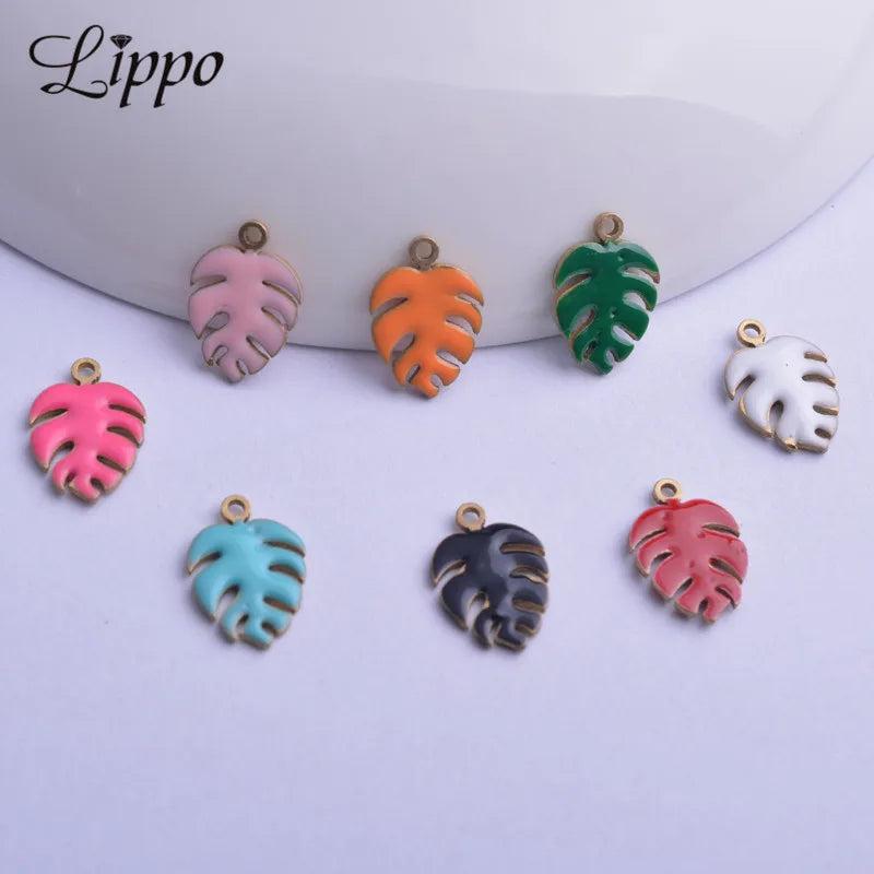 30pcs 9*13mm Enamel Monstera Charms Plant Leaf Pendant Diy Jewelry Making
