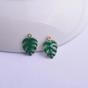 30pcs 9*13mm Enamel Monstera Charms Plant Leaf Pendant Diy Jewelry Making