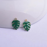 30pcs 9*13mm Enamel Monstera Charms Plant Leaf Pendant Diy Jewelry Making