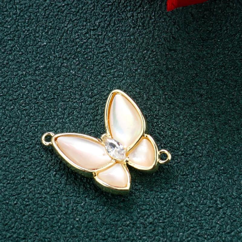 Double Ring Pendant Epoxy Shell Butterfly Charms Bracelet Necklace