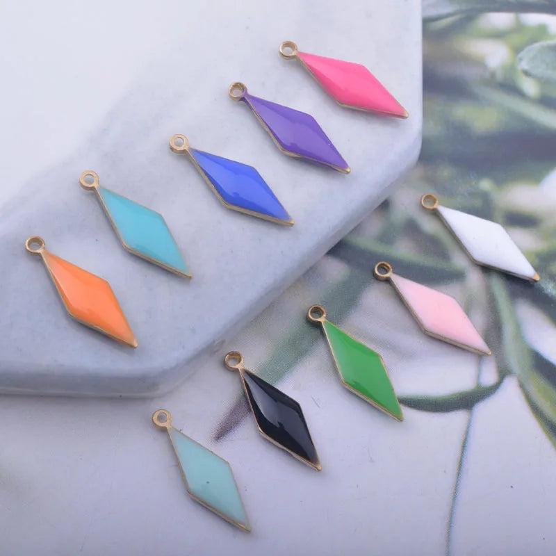 30pcs 5*16mm Copper Charms Enamelled Rhombus Pendant DIY Earring Making