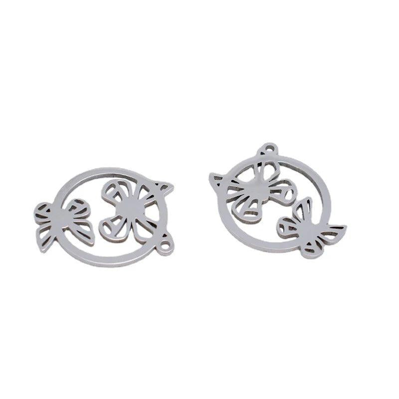 5Pcs Stainless Steel Butterfly Cat Head Charms for DIY Jewelry Making