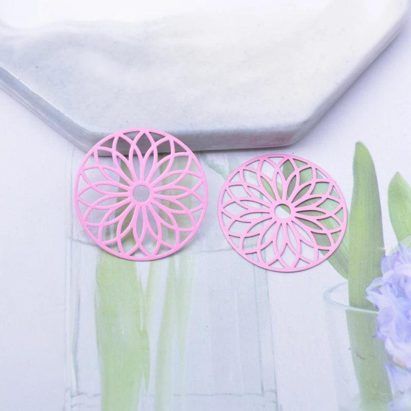 50pcs Brass Silver Round Flower Charms Earring Pendant Jewelry Findings