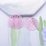 50pcs Brass Silver Round Flower Charms Earring Pendant Jewelry Findings