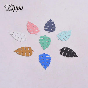 100pcs Silver Leaf Pendants Painted Metal Brass Jewelry Findings