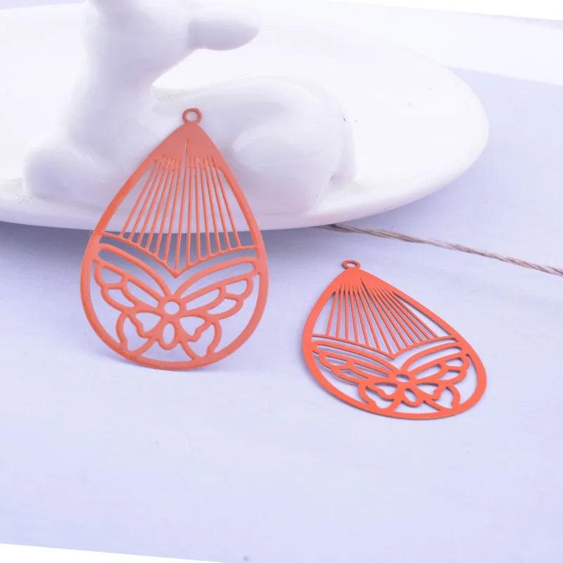 50pcs AB6003 Hollow Water Drop Butterfly Charms Earring Pendant