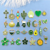 30pcs Green Enamel Dangle Charms for DIY Jewelry Making