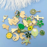30pcs Green Enamel Dangle Charms for DIY Jewelry Making