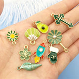 30pcs Green Enamel Dangle Charms for DIY Jewelry Making