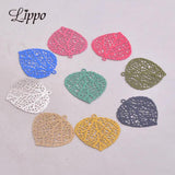 50pcs Brass Metal Leaves Prints Charms Jewelry Accessories