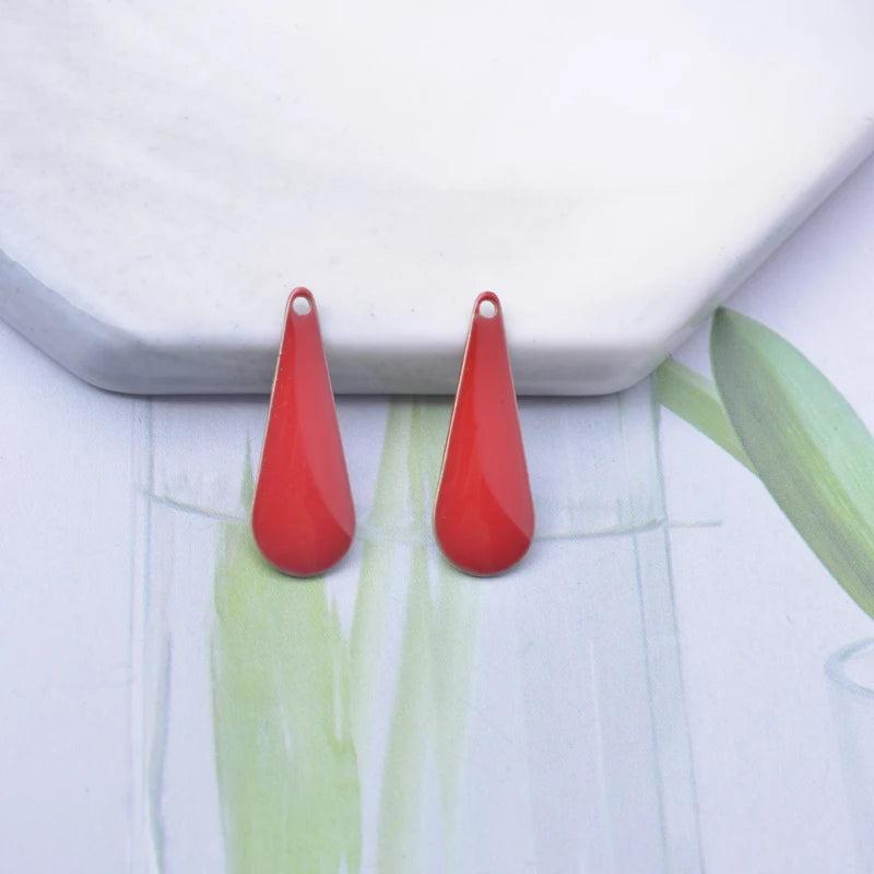 30pcs Copper Enamel Water drop Charms for DIY Earring Making