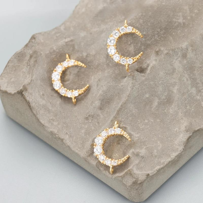 Moon Shape Charm 18k Rhodium Plated Zircon DIY Pendants