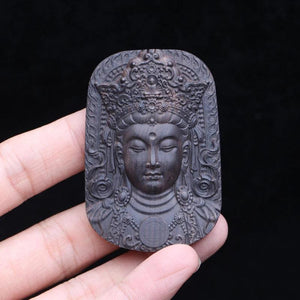 Buddha Statue Ebony Jewelry Amulet Pendant Wood Carving Lucky Amulet