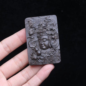 Buddha Statue Ebony Jewelry Amulet Pendant Wood Carving Lucky Amulet