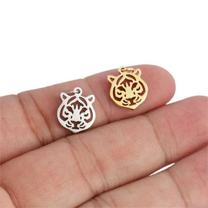 5pcs Stainless Steel Tiger Charms for DIY Jewelry Making Animal Geometry