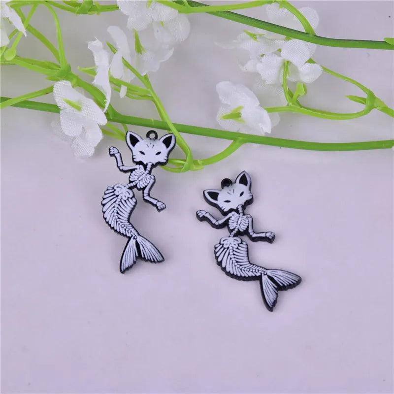 10pcs Mermaid Cat Animal Skull Fish Arcylic Charms for DIY Jewelry