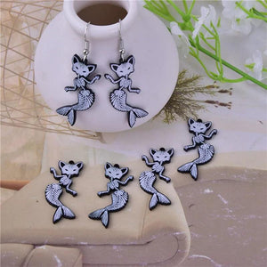 10pcs Mermaid Cat Animal Skull Fish Arcylic Charms for DIY Jewelry
