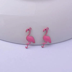 30pcs Enamelled Flamingo Charms Small Bird Pendants Copper Jewelry