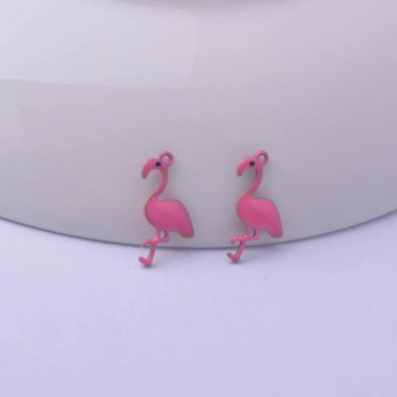 30pcs Enamelled Flamingo Charms Small Bird Pendants Copper Jewelry