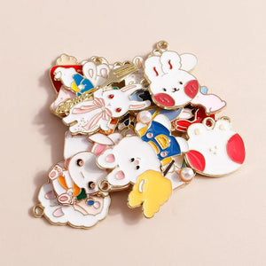 10pcs Mix Enamel Bunny Rabbit Charms for DIY Jewelry Making