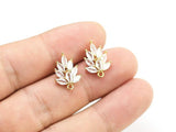 6pcs CZ Leaves Earring Studs, Real Plated, Leaf Stud Earrings