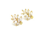 6pcs CZ Leaves Earring Studs, Real Plated, Leaf Stud Earrings