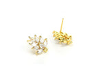 6pcs CZ Leaves Earring Studs, Real Plated, Leaf Stud Earrings