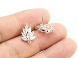 6pcs CZ Leaves Earring Studs, Real Plated, Leaf Stud Earrings