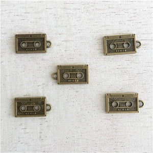 8 Antique Bronze Tape Cassette Charms Music Pendants 12x23mm