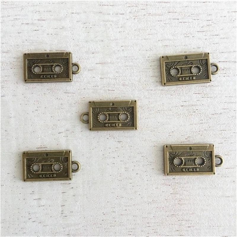8 Antique Bronze Tape Cassette Charms Music Pendants 12x23mm