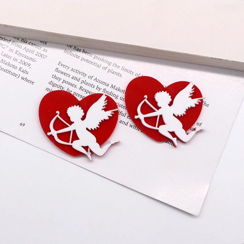 10pcs Big Hearts Angel Cupid Acrylic Earring Charms Love God Arrow