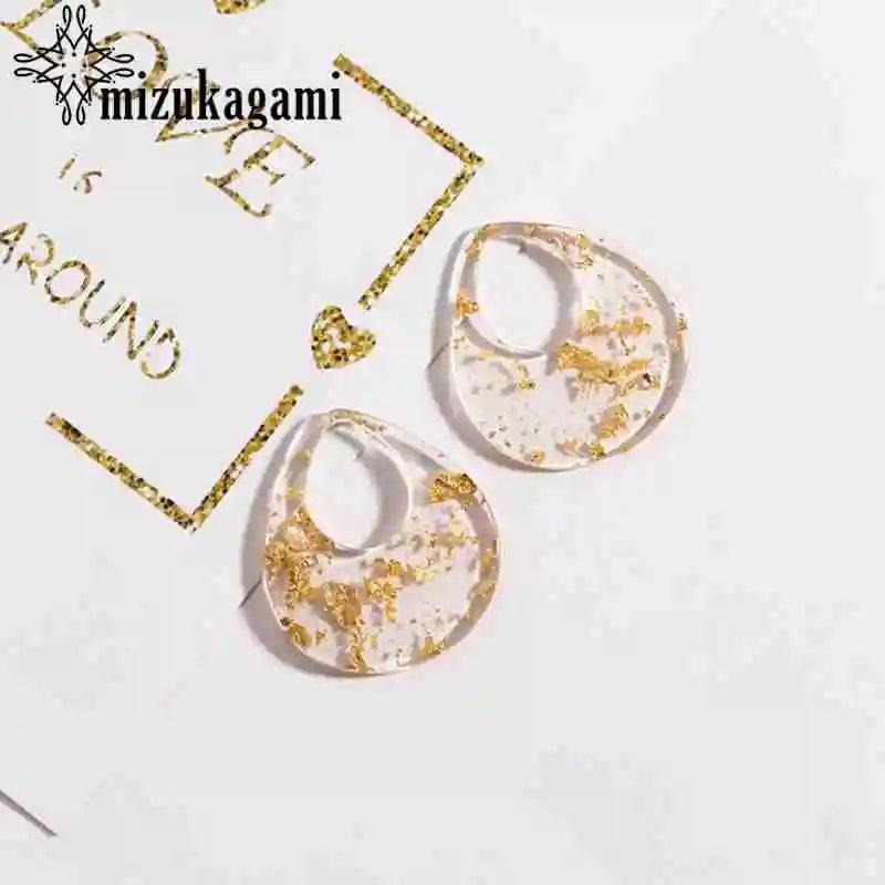 10pcs Foil Resin Water Drop Square Earrings Findings Charms Ear Clip Hooks